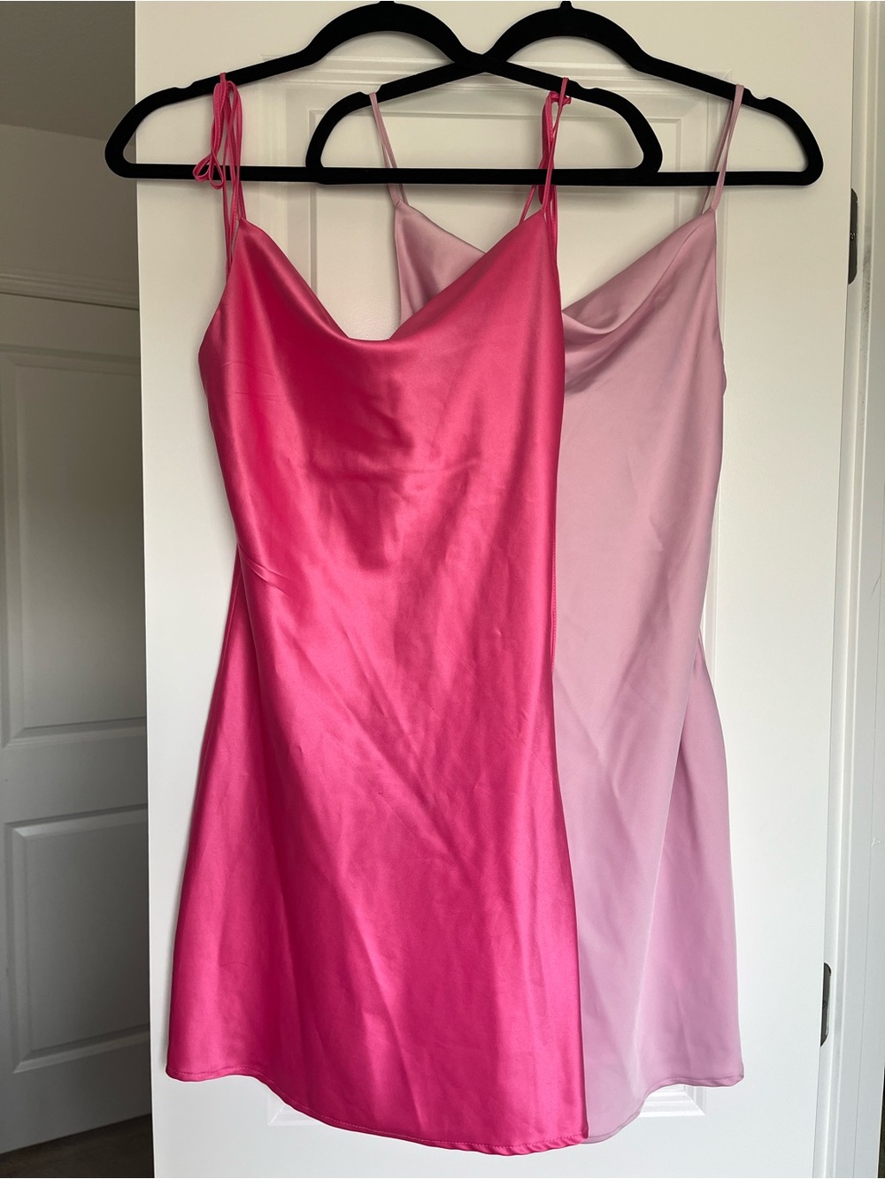 Women's Satin Slip Dress - Pink & Light Pink